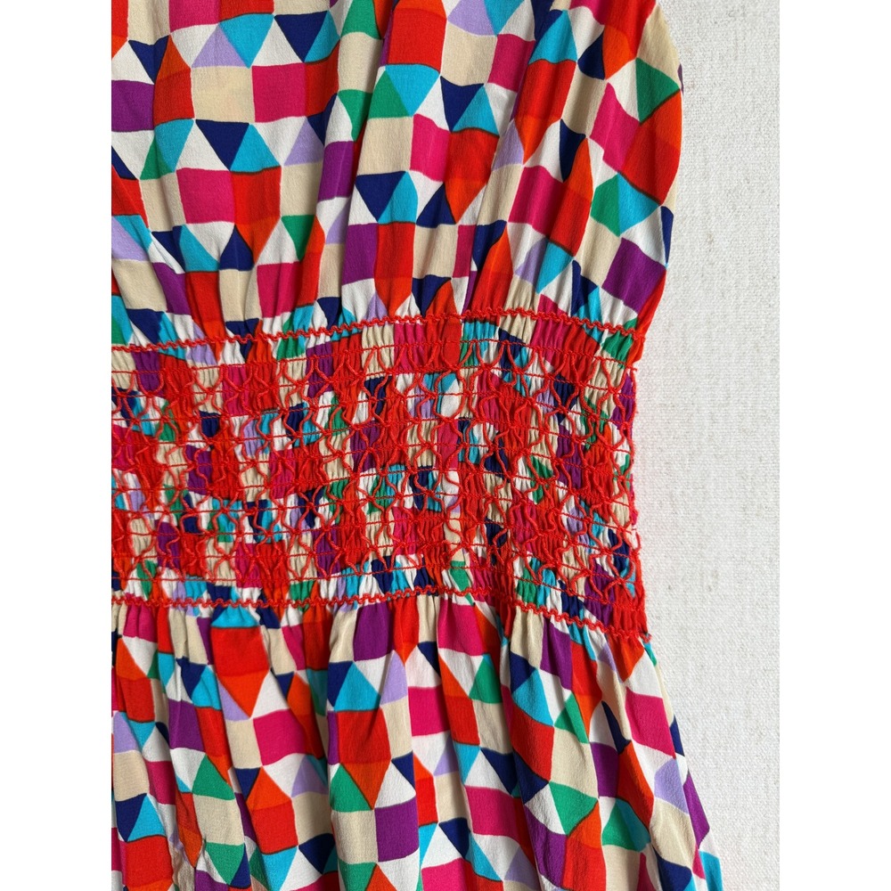 Kate Spade New York Abbey Silk Geometric Triangle Smocked Waist Dress Size 0 - Picture 4 of 5